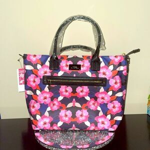 NWT Trina Turk floral tote bag convertible messenger bag faux vegan leather